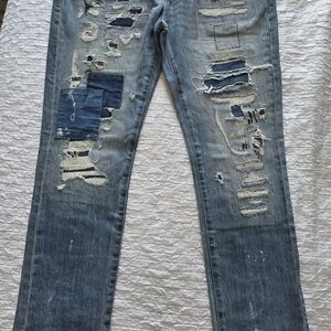 PRPS Rip and Repair Distressed Paint Splatter Biker Jeans